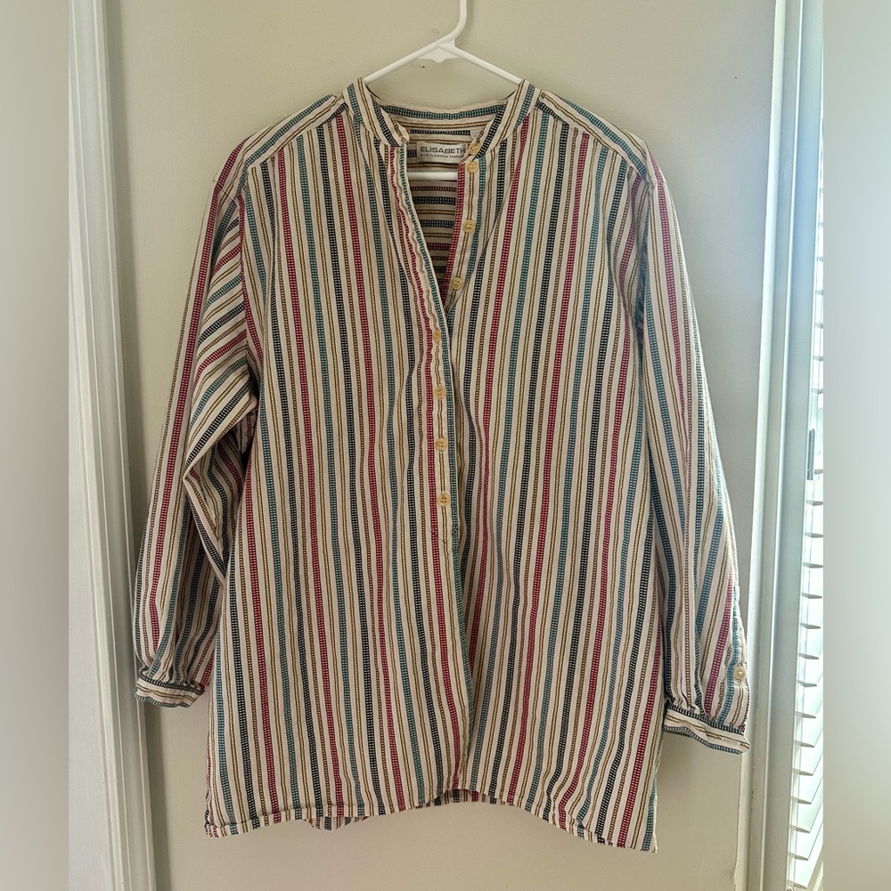 Vintage Elisabeth Liz Claiborne 100% Cotton Striped Button Down Shirt/coverup